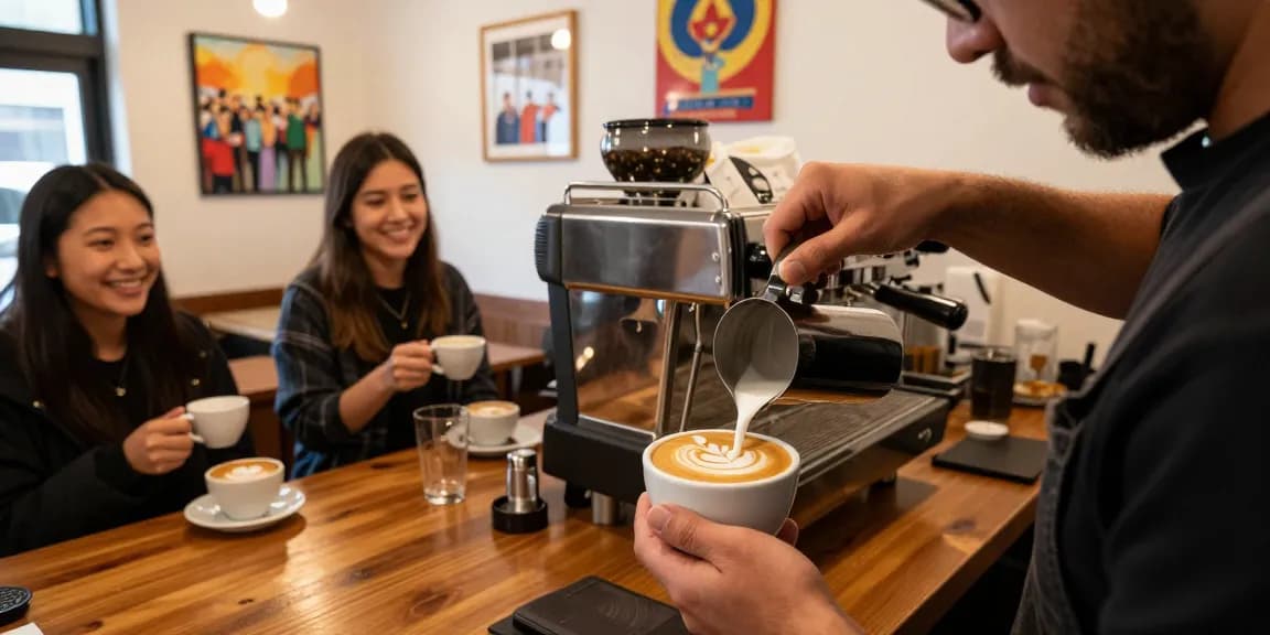 Nectar of Life white coffee being expertly prepared by a professional barista in a trusted local café setting