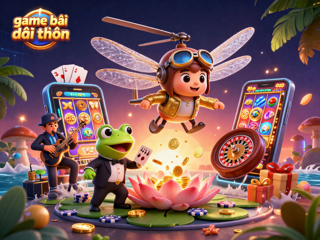 Engage with exciting game bài đổi thưởng activities featuring vibrant casino elements and lively characters.