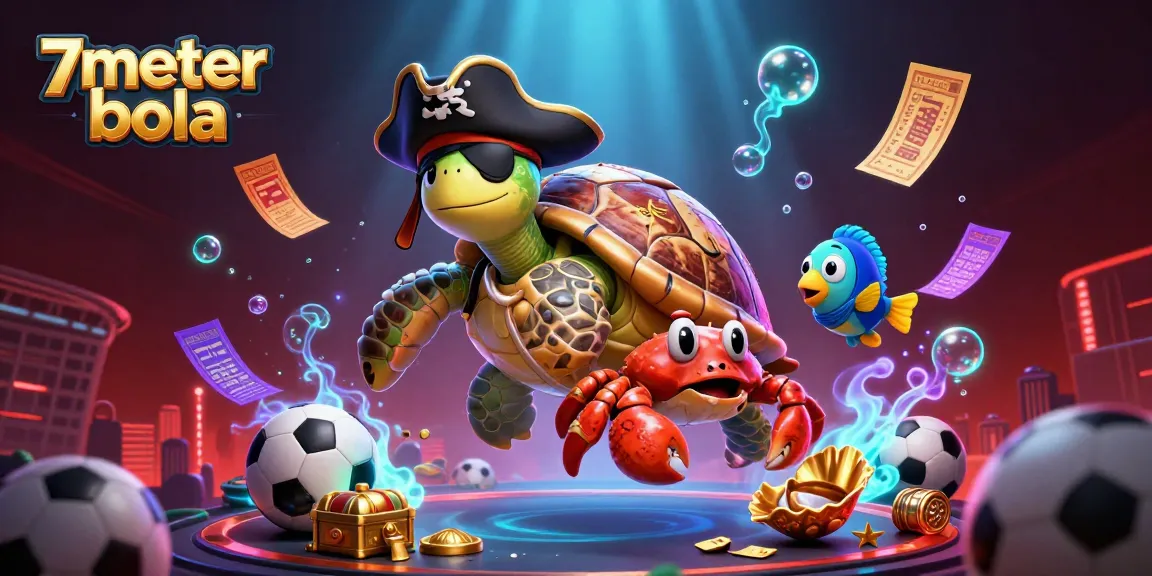 Engage in thrilling sports betting action with 7meter bola as a pirate turtle discovers riches surrounded by vibrant wagers.