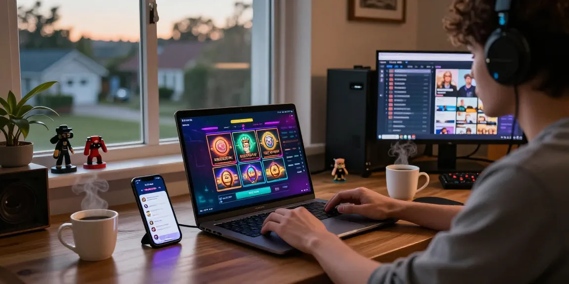 Engaged user enjoying slot7000 on a sleek laptop in a cozy home gaming setup