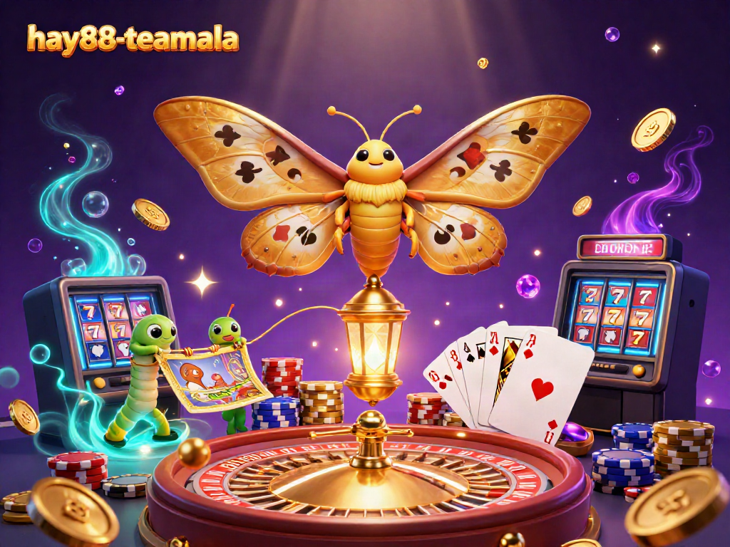 Witness the thrilling action of hay88-teamala with dynamic casino elements and a magical atmosphere in this vibrant illustration.