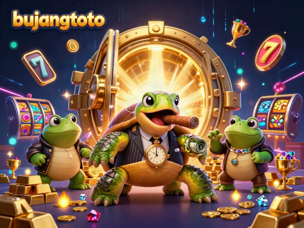 Engage with the exciting world of bujangtoto through a vibrant, artistic casino scene.