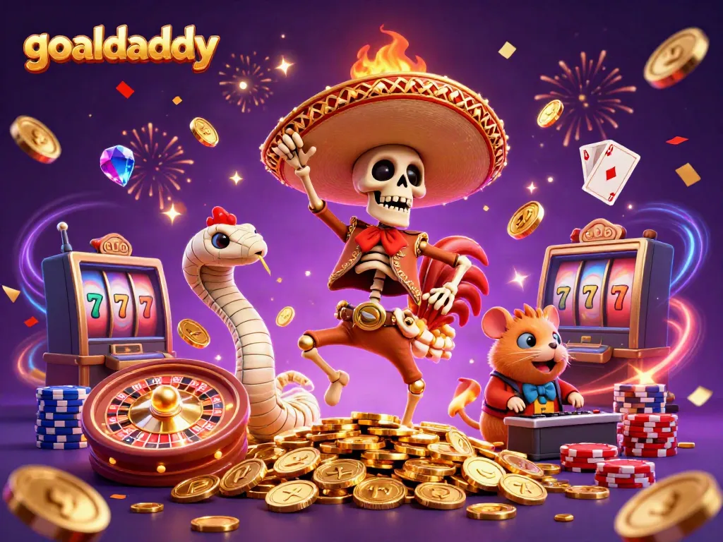 Goaldaddy brings the excitement of victory with vibrant casino elements in a dynamic scene.