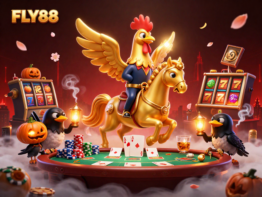FLY88 players win at engaging casino games in a vibrant 3D illustration packed with action.