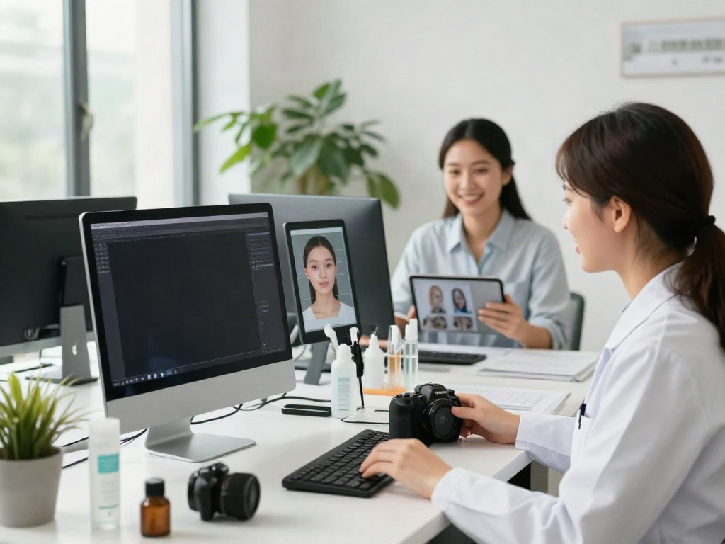 Alternatives to QOVES facial analysis service in a modern, inviting office setting.