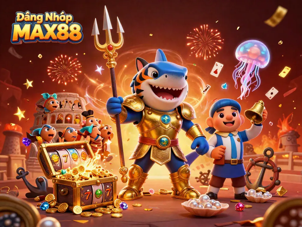 Engage in online gaming with Đăng Nhập MAX88, showcasing vibrant underwater themes and casino elements.