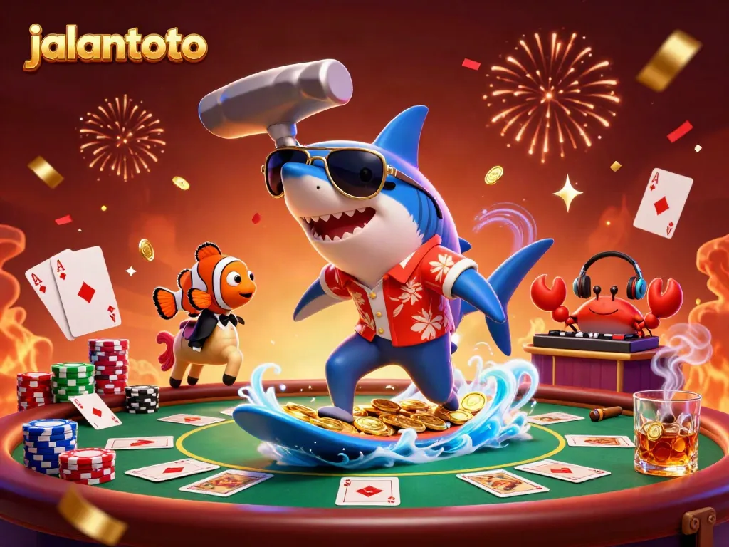 Jalantoto menyajikan pengalaman permainan yang menarik dengan Shark surfer dan DJ krab dalam ilustrasi yang memikat.