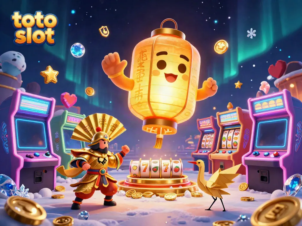Experience thrilling adventures with toto slot through vibrant characters and arcade elements in this captivating casino illustration.