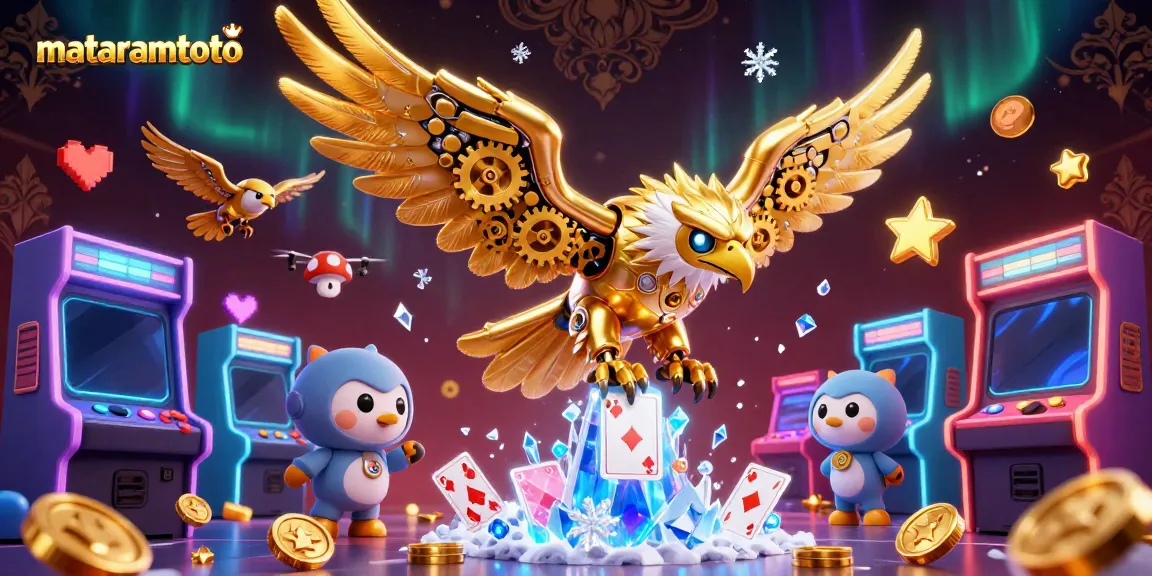 Experience the thrilling world of mataramtoto with a 3D golden eagle diving through vibrant playing cards.