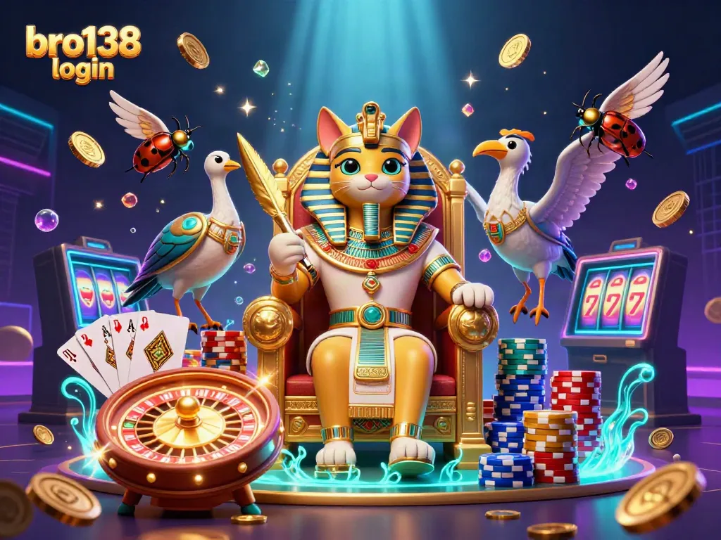 Spin the reels with bro138 login and experience thrilling casino action in a vibrant 3D illustration.
