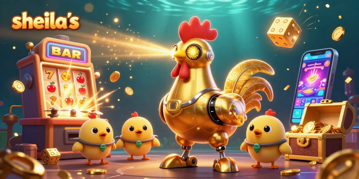 Experience thrilling gameplay with sheila's captivating 3D golden robot amidst casino chaos.