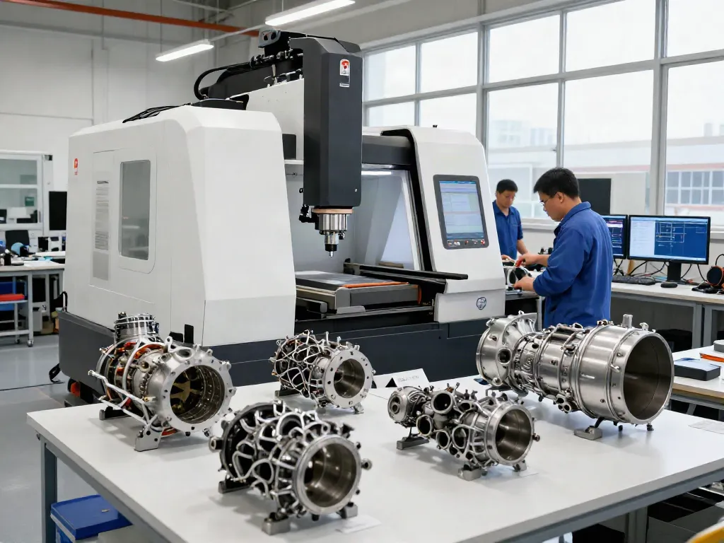 Leading aerospace CNC parts manufacturers at work in a high-tech workshop.