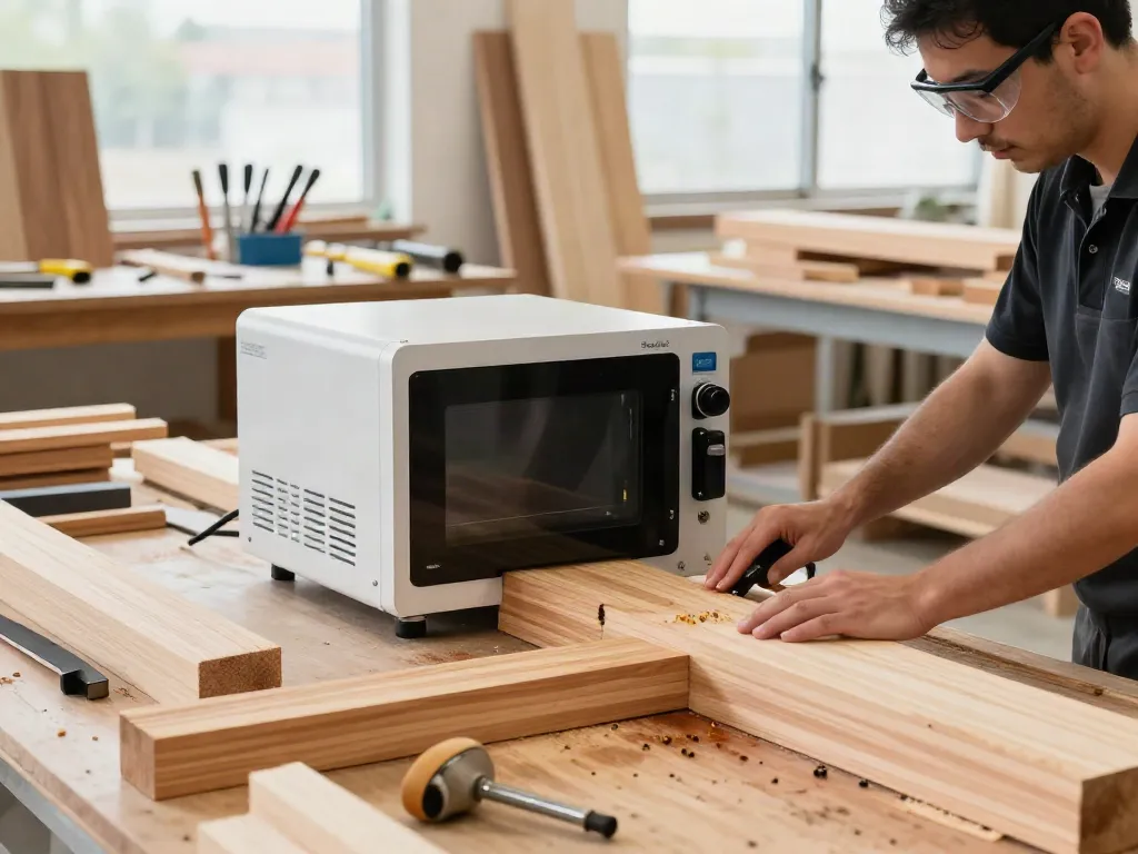 Shashel® microwave treatment effectively eliminating woodworm damage in a professional workshop.
