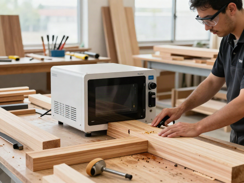 Shashel® microwave treatment effectively eliminating woodworm damage in a professional workshop.