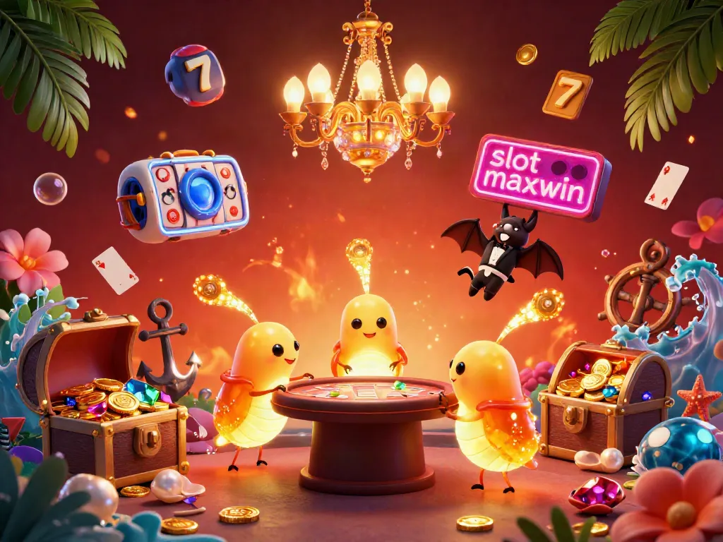 Experience thrilling gameplay with slot maxwin as glowworms illuminate a lively casino scene.
