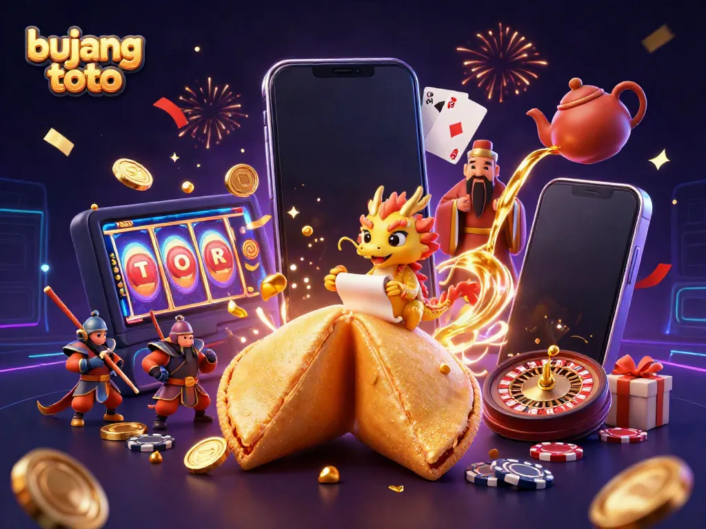 Experience the thrill of bujang toto with dynamic slot action and engaging golden fortune cookie characters.