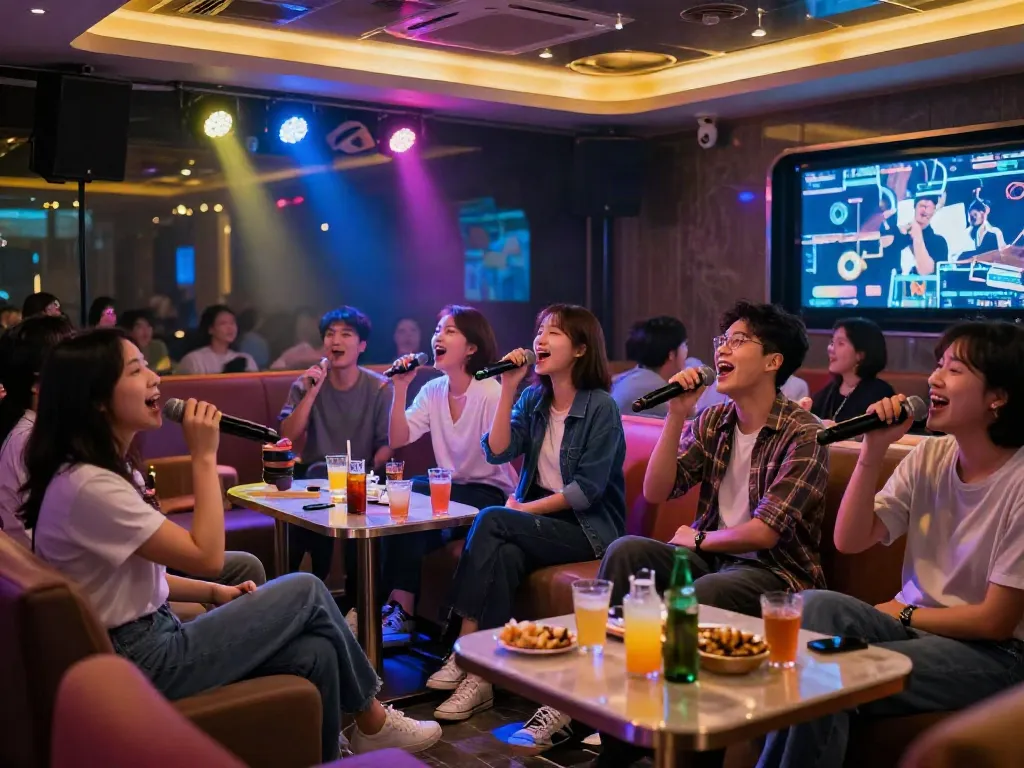 강남 달토에서 활기찬 노래와 함께 즐거운 분위기를 만끽하는 장면