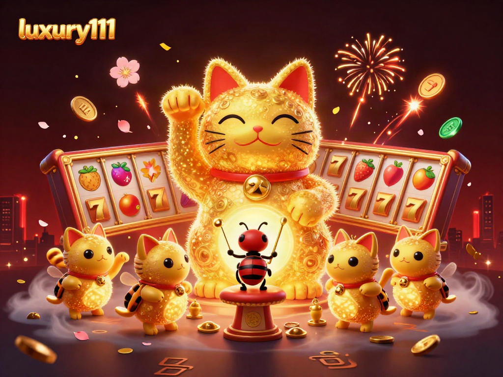 Experience winning vibes with luxury111 through dynamic, engaging casino illustrations featuring lucky symbols and golden fireflies.