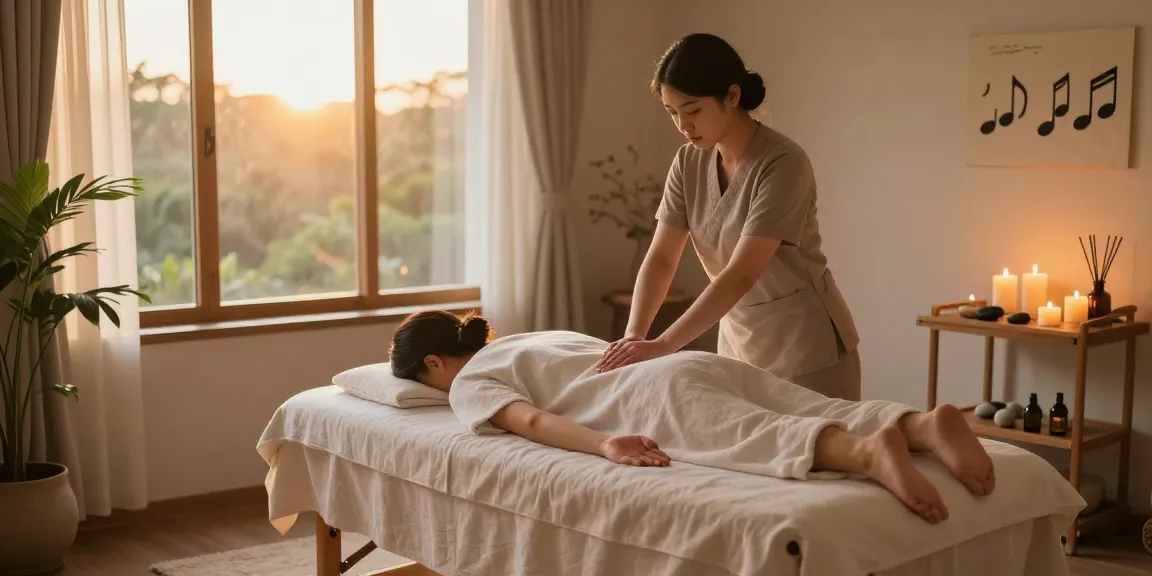 Relaxing massage therapy scene showcasing 용인출장안마 in a tranquil spa environment with warm lighting and natural decor.