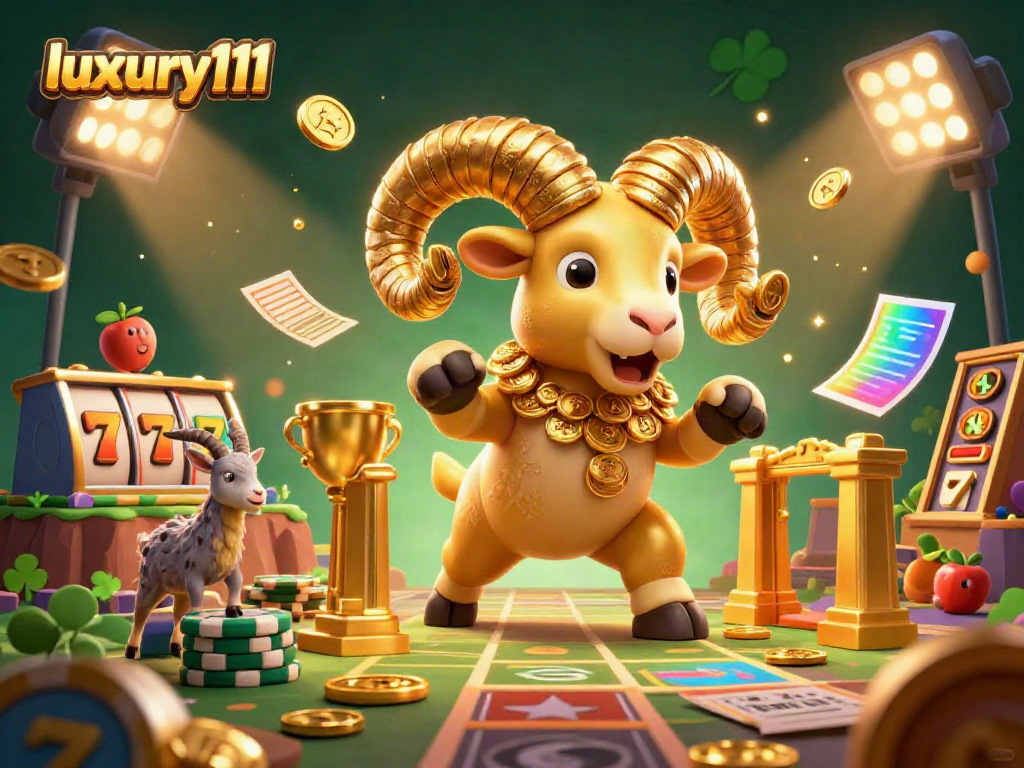 Experience thrilling gameplay with luxury111 as a golden ram charges through a vibrant online gaming world.
