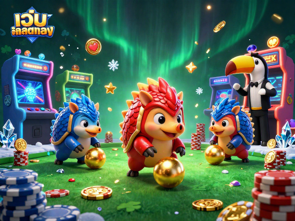 Engage with เว็บสล็อตตรง as vibrant pangolins compete in a lively casino game scene.