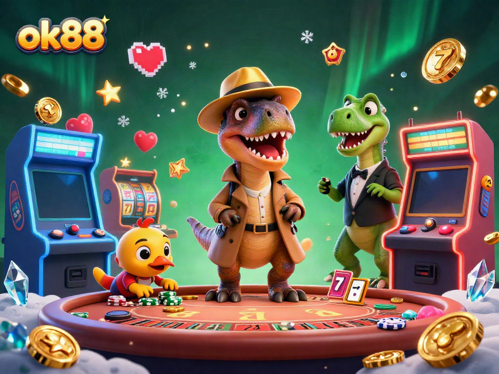 Experience thrilling gameplay with ok88 as a velociraptor card counter, joined by a stegosaurus pit boss in a dynamic casino setting.