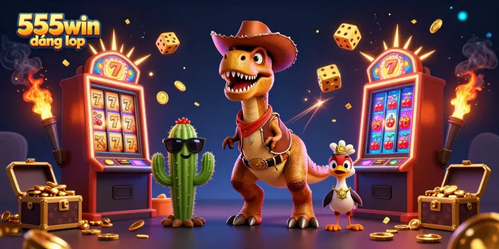 Experience thrilling gameplay with 555win đăng nhập, featuring colorful casino scenes and vibrant characters.