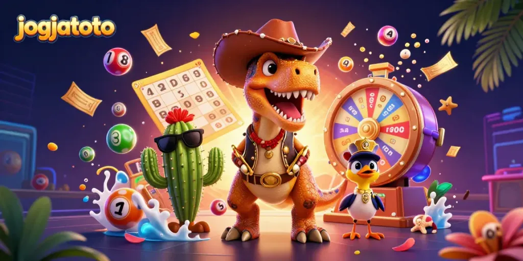 Experience dynamic excitement with jogjatoto's captivating 3D cartoon scene featuring vibrant lottery elements.