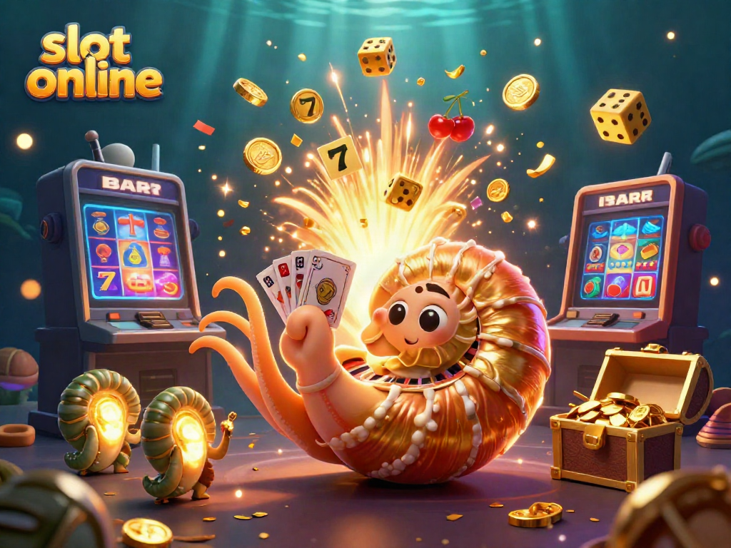 Experience thrilling slot online gameplay with a dazzling nautilus character and exploding casino elements.