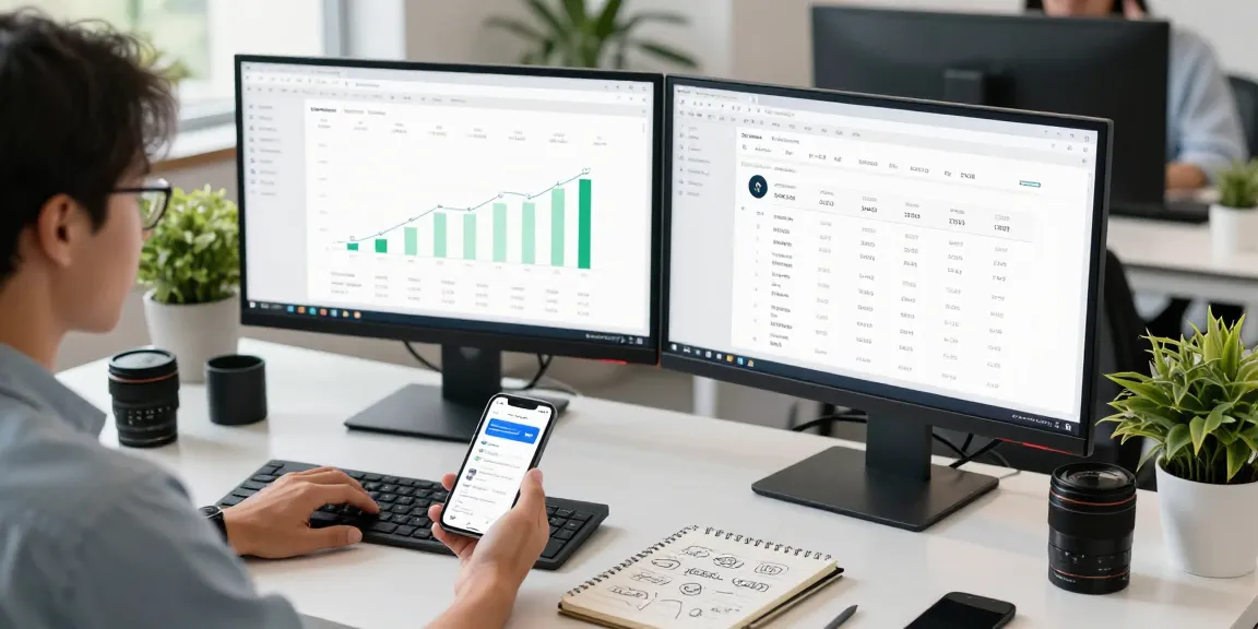 Buy app install strategy meeting with performance data on dual monitors.