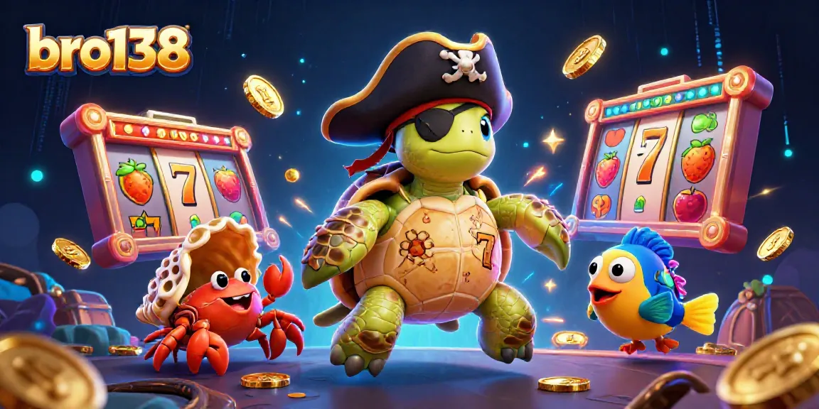 Engage with bro138's thrilling slot adventures featuring a pirate turtle and friends.