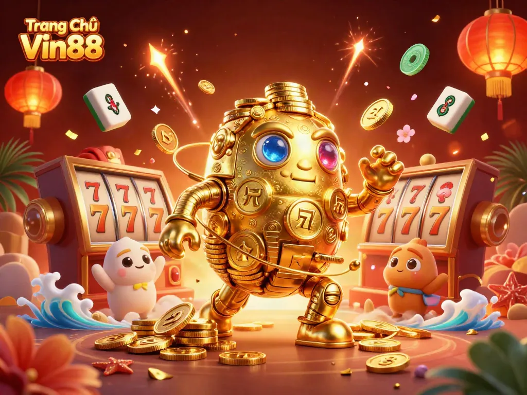 Experience thrilling action at Trang Chủ Vin88 with a dynamic 3D casino scene showcasing exciting games and festive elements.