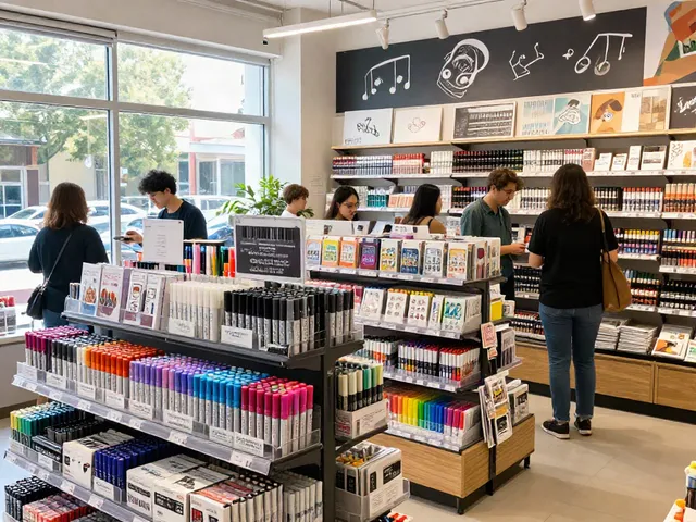 Colorful display of markers wholesale in a vibrant art supply store
