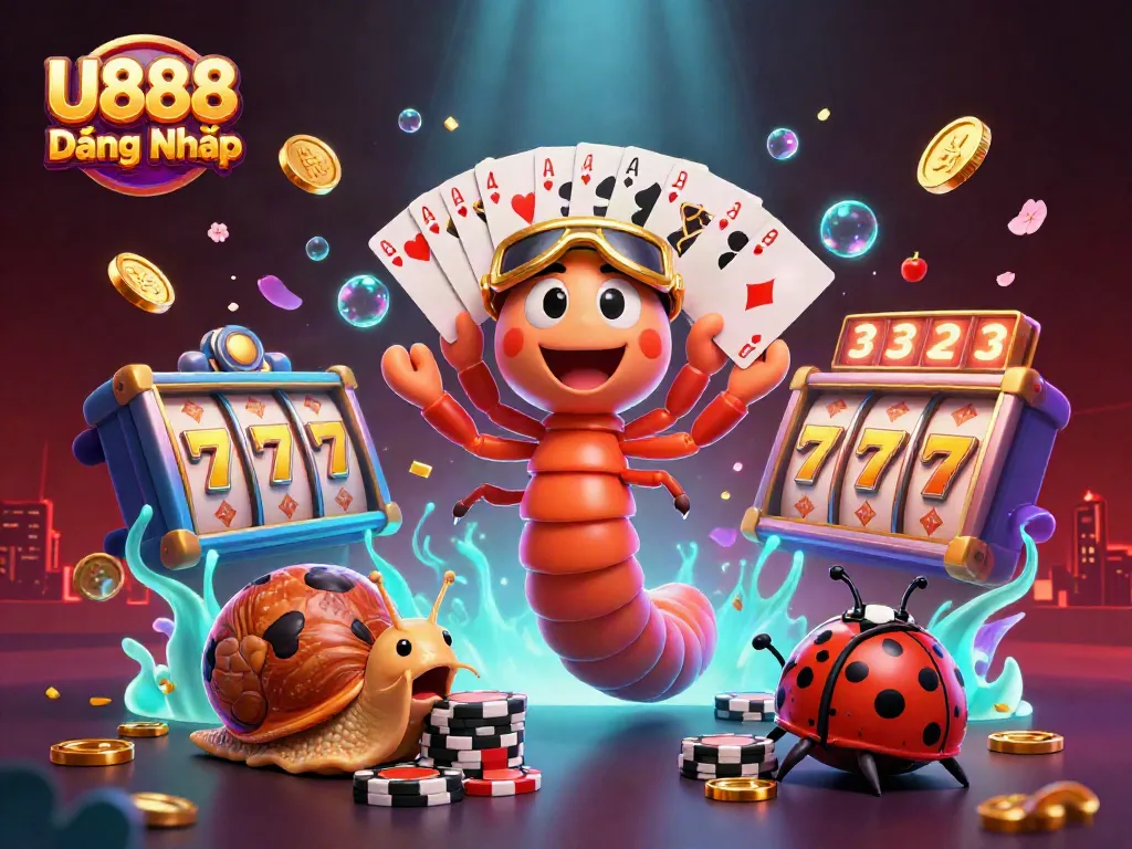 Experience U888 Đăng Nhập with vibrant 3D casino illustration showcasing a lively dealer and high-roller action.