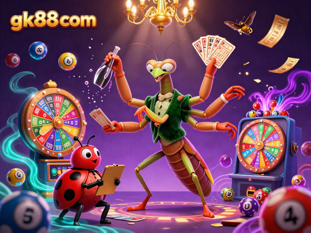 Winning with gk88 com during a vibrant lottery celebration featuring colorful elements and dynamic 3D characters.