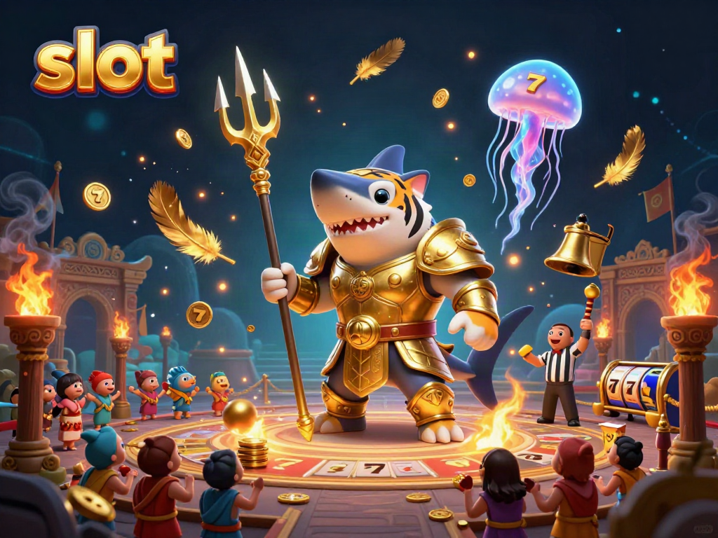 Engage in thrilling slot action at an underwater colosseum with golden coins and vibrant characters.