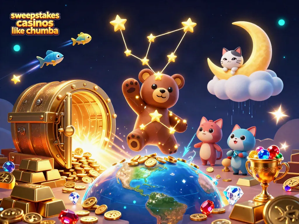 Play and win with sweepstakes casinos like Chumba featuring vibrant 3D environments and colorful characters.