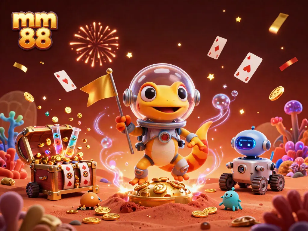 Join the 3D mm 88 adventure in a colorful cosmic casino filled with treasures.