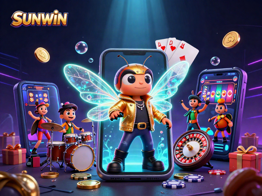 Experience dynamic gaming action with SUNWIN featuring a colorful slot game and charming characters.