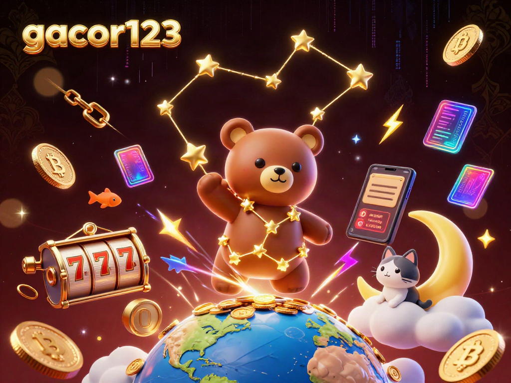 Experience thrilling wins at gacor123 with this vibrant 3D illustration of a celestial casino adventure, showcasing dynamic characters and elements.