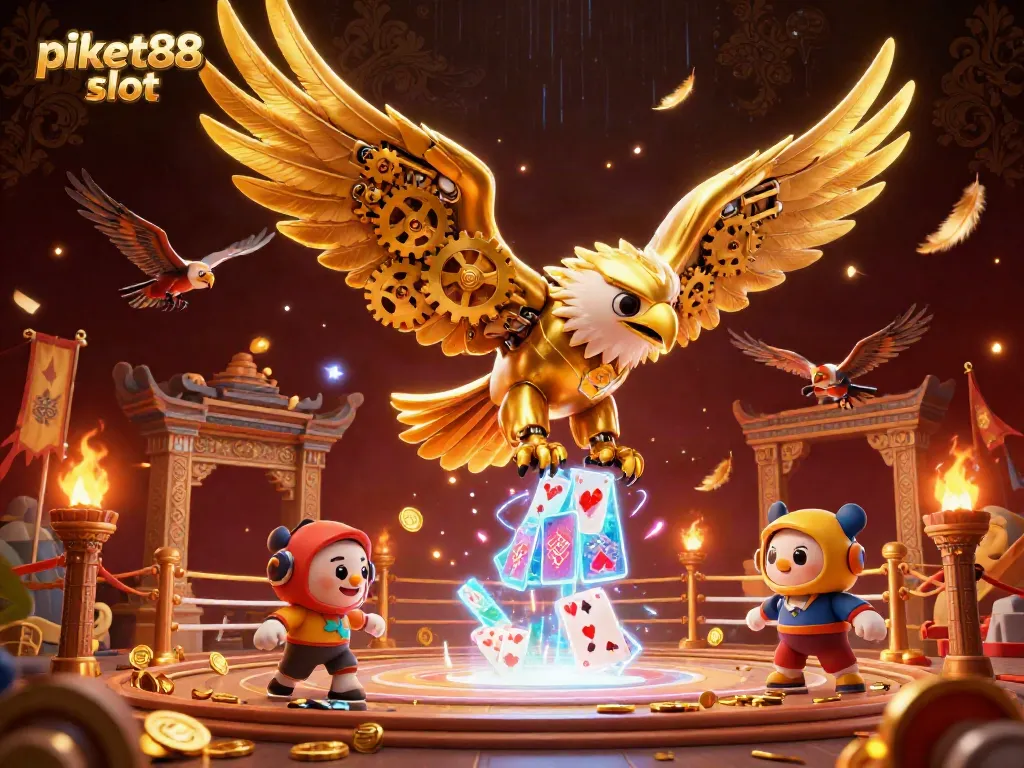 Experience the thrill of the piket88 slot with a dynamic 3D illustration showcasing vibrant characters and casino elements.