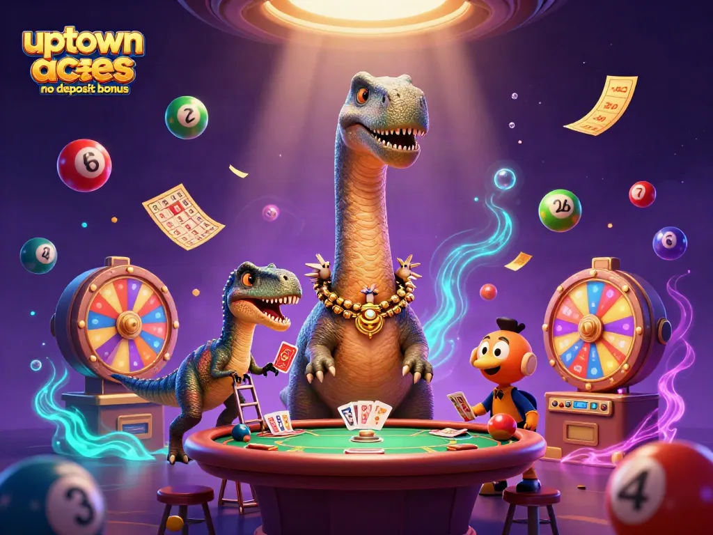 Engage in thrilling play with uptown aces casino no deposit bonus, featuring vibrant lottery visuals and lively characters.