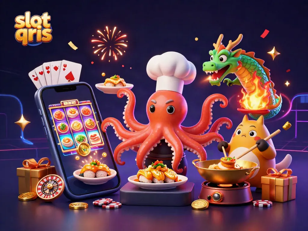 Spin the reels and win with slot qris in this vibrant casino scene featuring exciting characters.