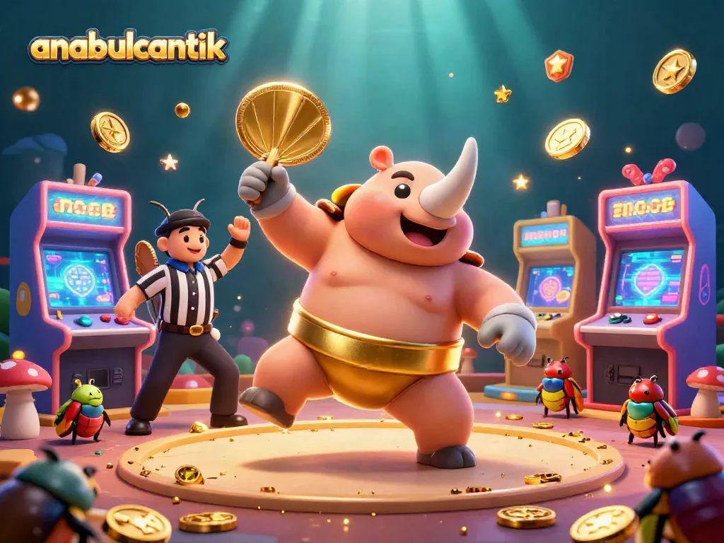 Melihat anabulcantik bermain slot dengan koin emas berterbangan di kasino yang meriah.