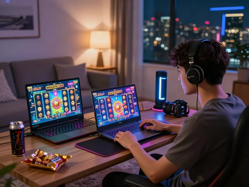 Engaging moment playing Slot MAHJONGJP88 in a vibrant gaming setup.