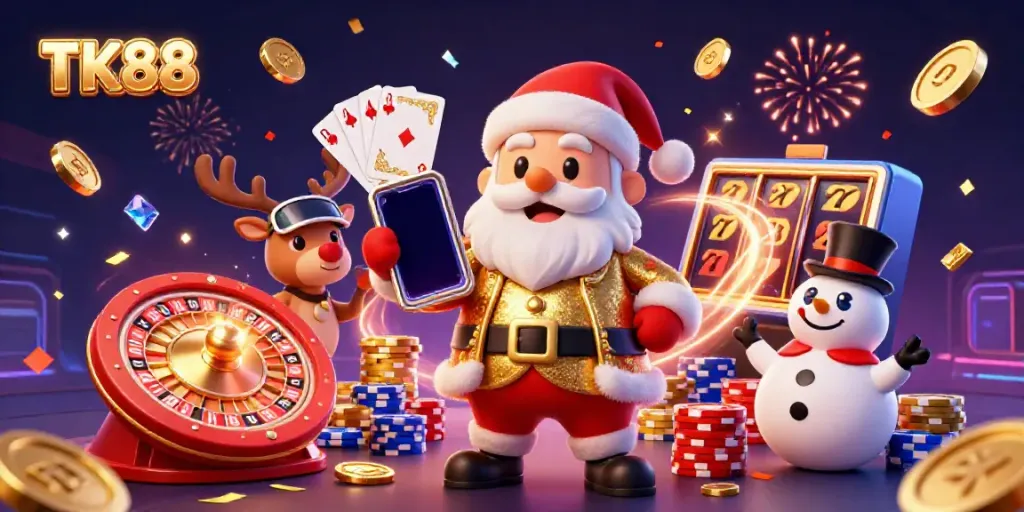 Engage with TK88 casino games as Santa spins jackpots and celebrates winning moments.