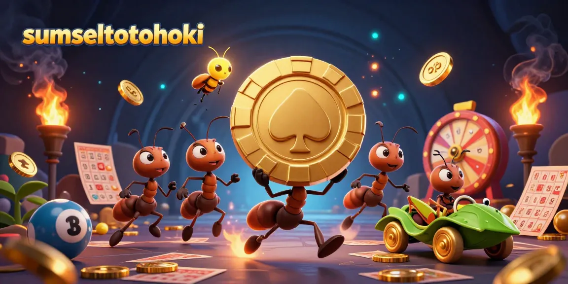Engage in thrilling lottery games at sumseltotohoki with cartoon ants carrying oversized poker chips.