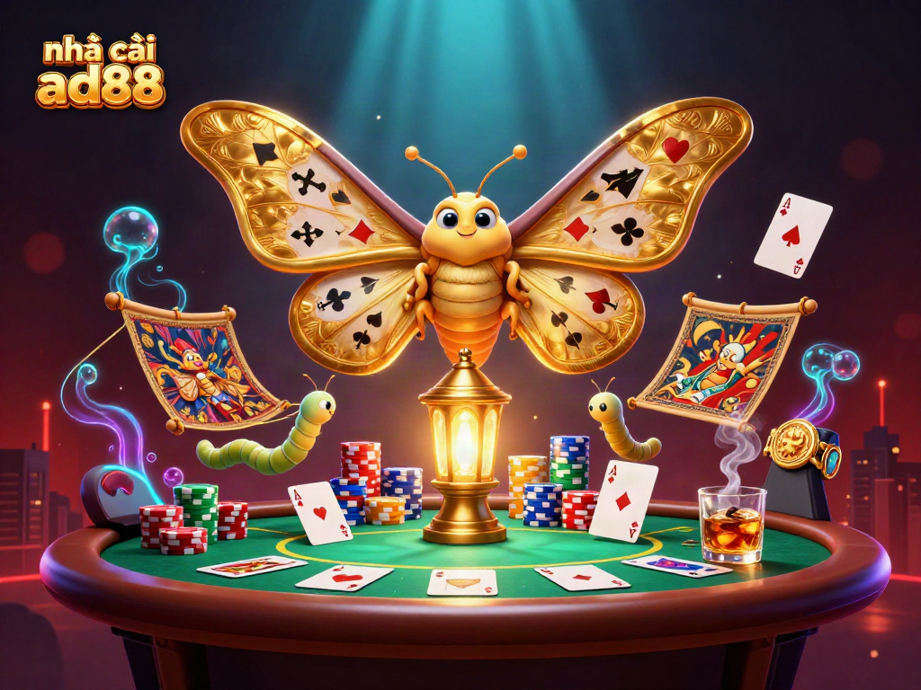Engage with nhà cái ad88 in a vibrant casino-themed 3D illustration showcasing dynamic gaming elements.