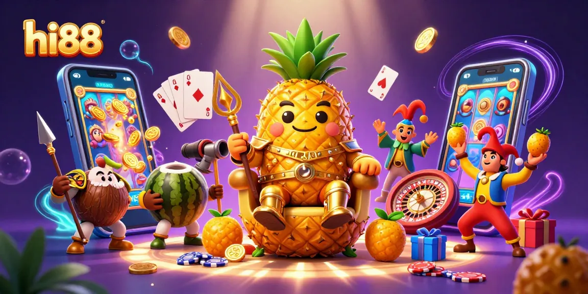 Experience gaming fun with hi88 in a vibrant casino scene featuring dynamic slot games and playful characters.