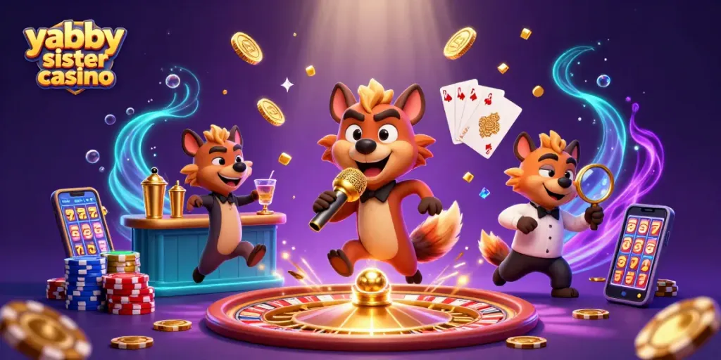 Experience the vibrant fun of yabby sister casino with cartoon hyenas enjoying games!